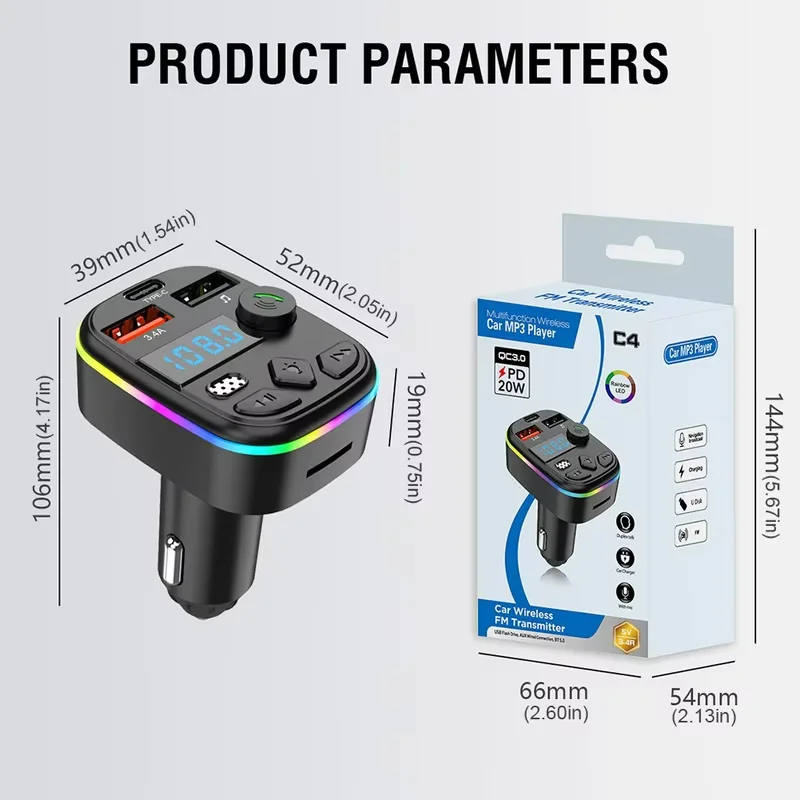 Car FM Transmitter Bluetooth-Compatible 5.3 MP3 Player Support TF Card U Disk USB Cell Phone Charger Hands-Free Wireless Car Kit thumbnail 6