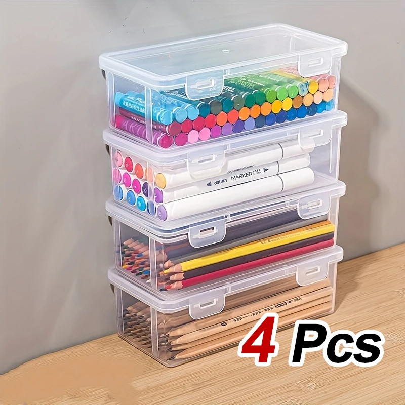 4 Pcs Large Transparent Storage Box Suitable for Offices Art And Handicrafts storage Stackable Snap on Lid Design Storage Box