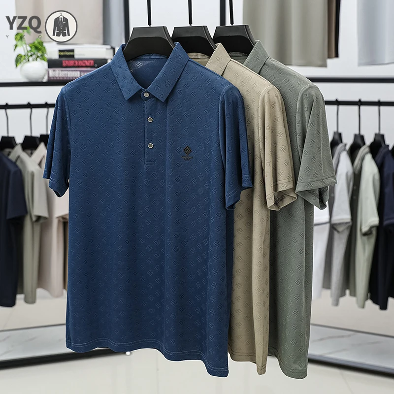 Mens Summer Polo Shirt Short Sleeve Embossed Pattern Quick Dry Breathable Business Office Casual Tops thumbnail 5