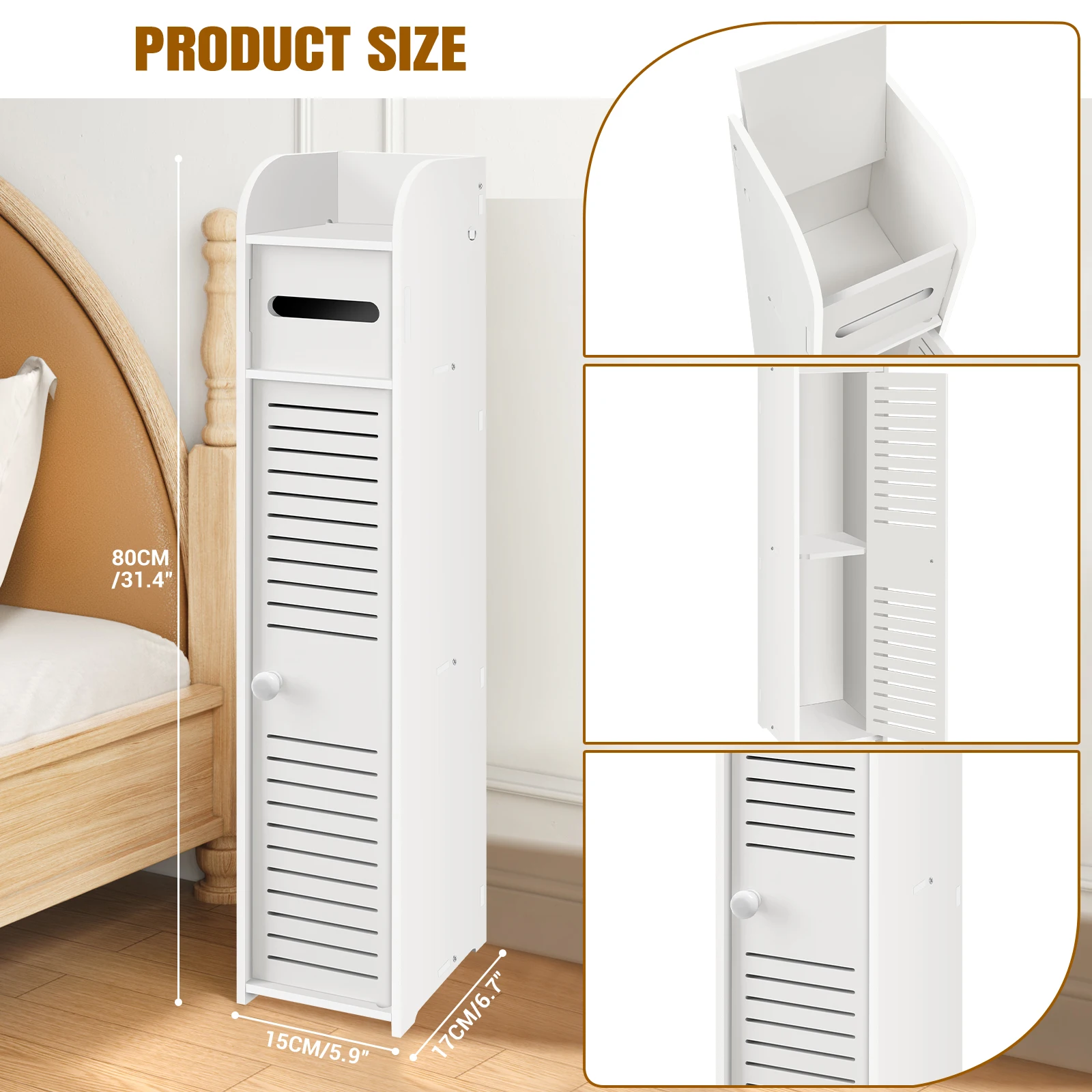 4 Tier Bathroom Cabinet Shelf W6.3''x D6.3''xH32'' Multi-purpose Slim Toilet Free Standing Cupboard Storage Racking for Store thumbnail 2