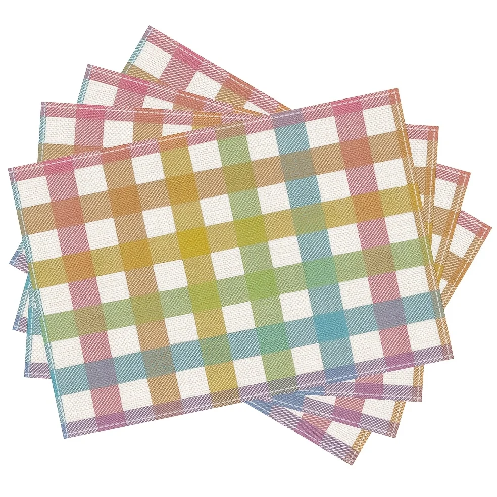 1-Piece [Checkered Egg] Colorful Buffalo Plaid Placemat, Practical, Suitable for Dining Table & Kitchen Placemat thumbnail 4