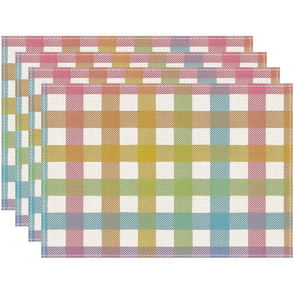 1-Piece [Checkered Egg] Colorful Buffalo Plaid Placemat, Practical, Suitable for Dining Table & Kitchen Placemat thumbnail 3