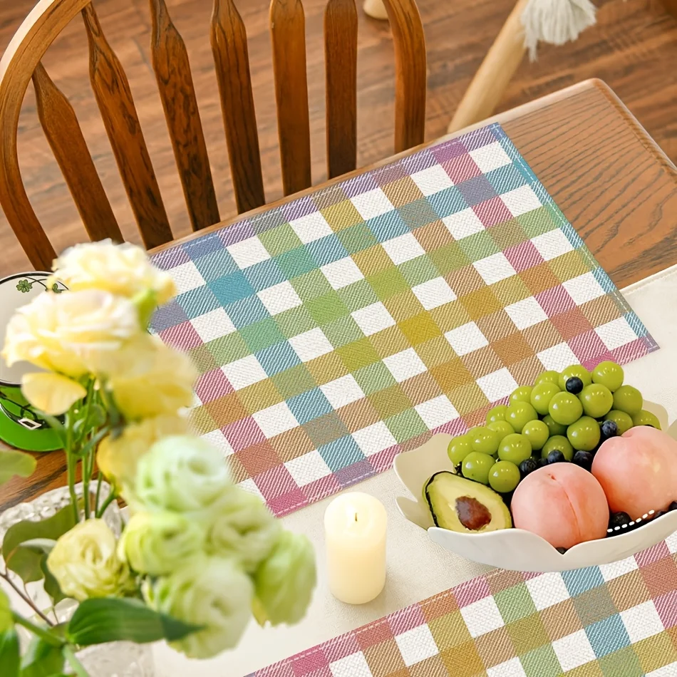 1-Piece [Checkered Egg] Colorful Buffalo Plaid Placemat, Practical, Suitable for Dining Table & Kitchen Placemat thumbnail 5