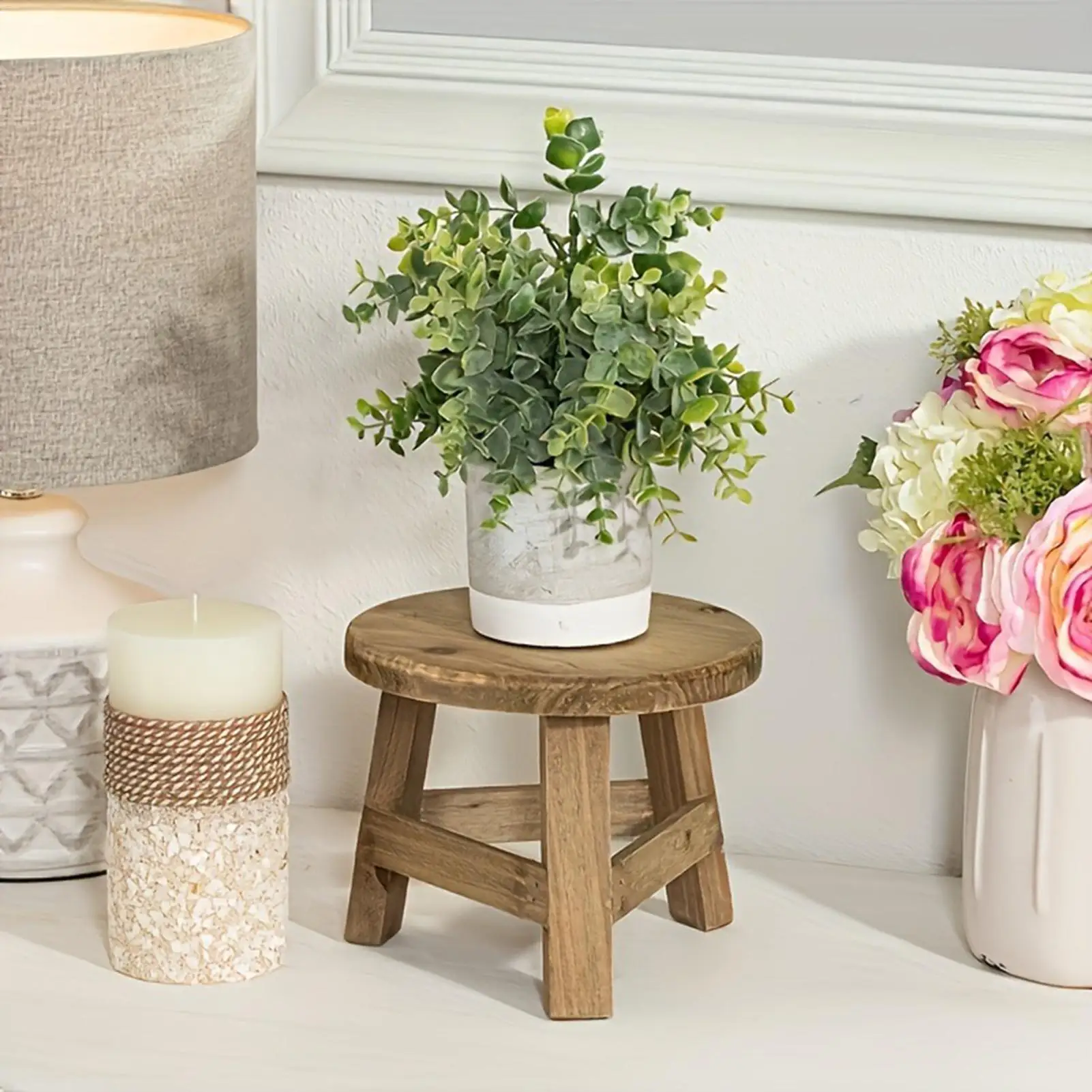 Plant Stool Wooden Small Round Riser Indoor Plant Stool Planter Stands for Outdoor Garden Backyard Farmhouse Balcony Table Home thumbnail 4