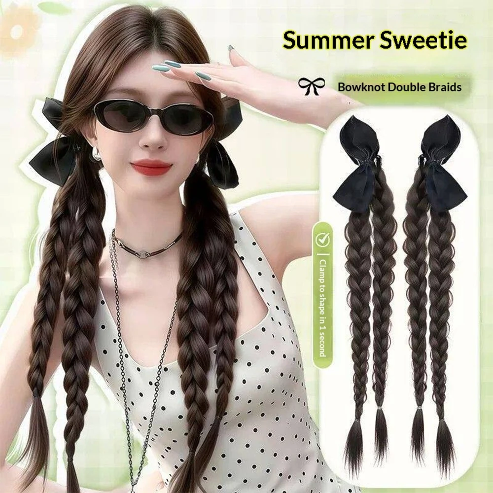2Pcs Bow Synthetic Ponytail Hairpiece for Women Heat Resistant Natural Soft Easy Wear Daily Party Wedding Fashion Hair Decor thumbnail 4