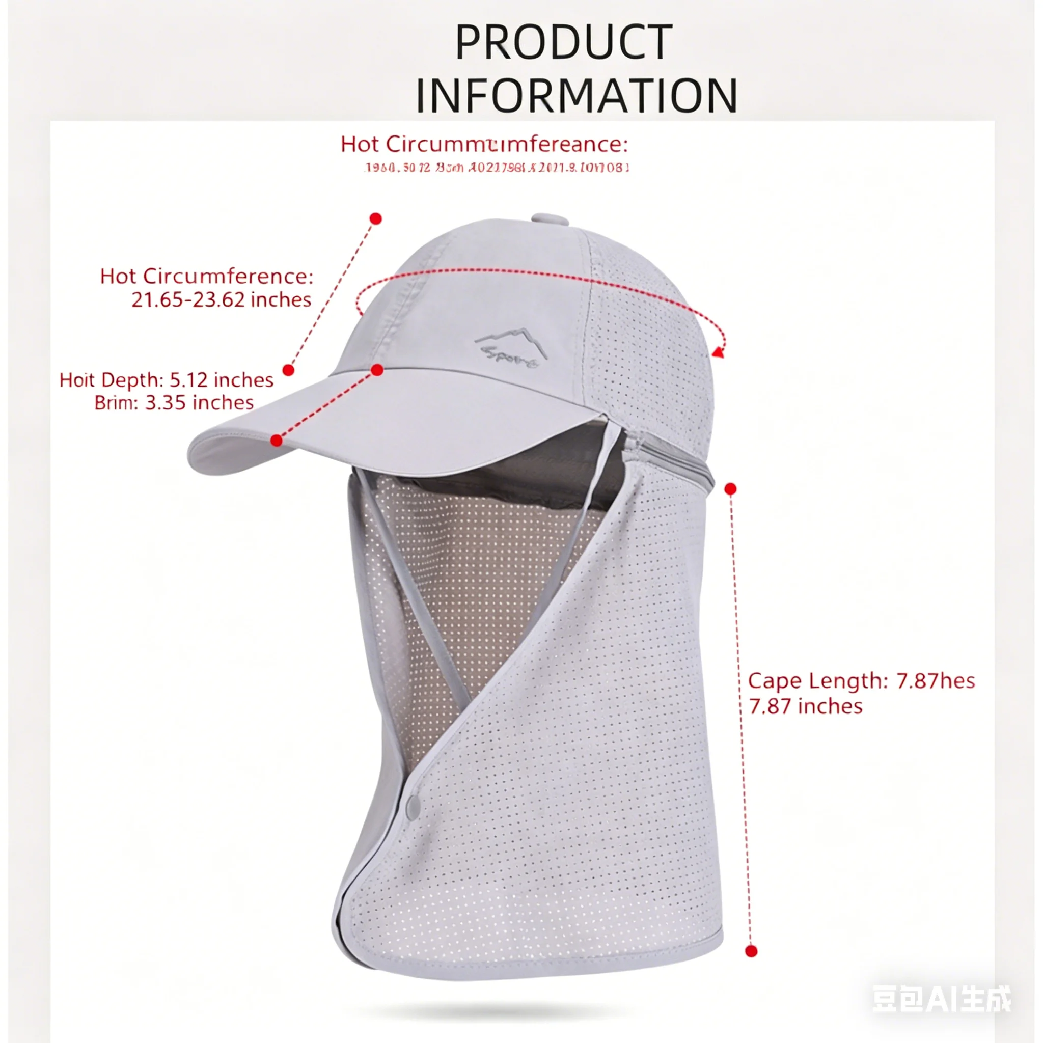 Summer UV Protection Sun Hat with Neck Flap, Quick Dry Waterproof Outdoor Baseball Cap for Men Women Hiking Fishing Camping thumbnail 5