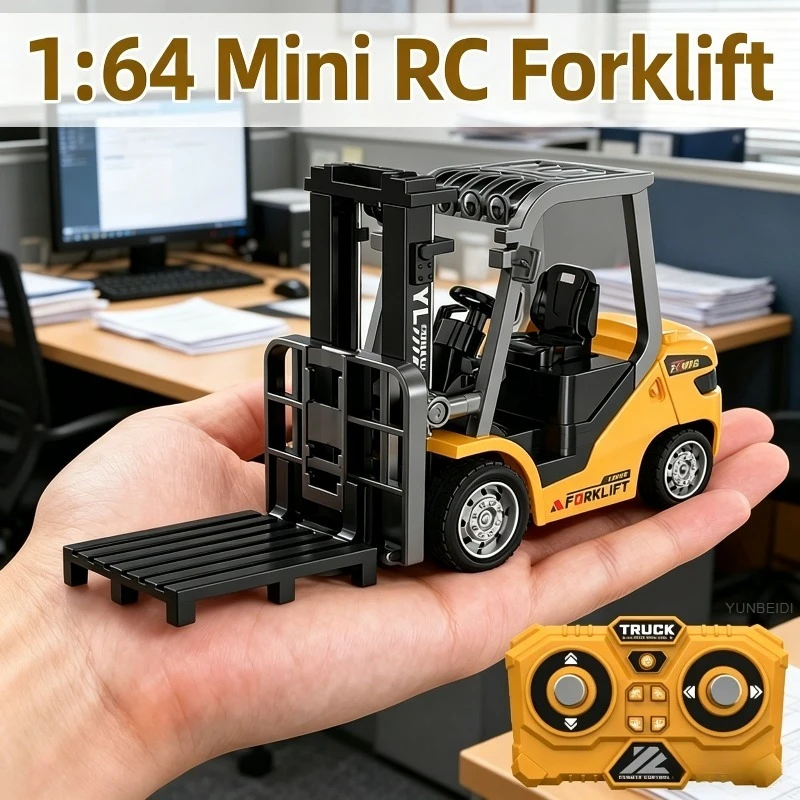 1:64 RC Mini Alloy Car Forklift Crane Excavator Tabletop Game 2.4G_Hz Remote Control Engineering Lift Truck Children's Toys Gift thumbnail 3