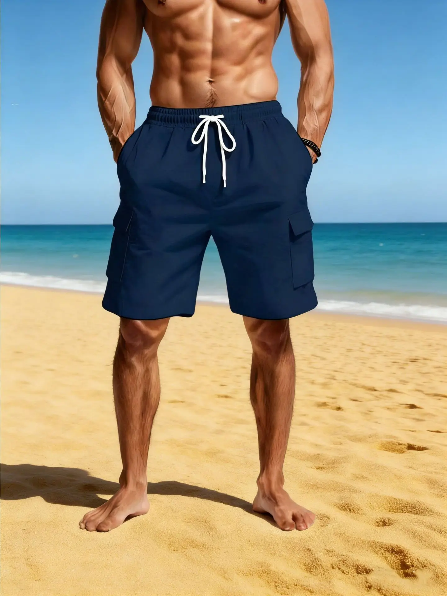 2025 summer fashion brand men's sports casual shorts loose cargo big pocket quick dry American large size five quarter pants men thumbnail 5