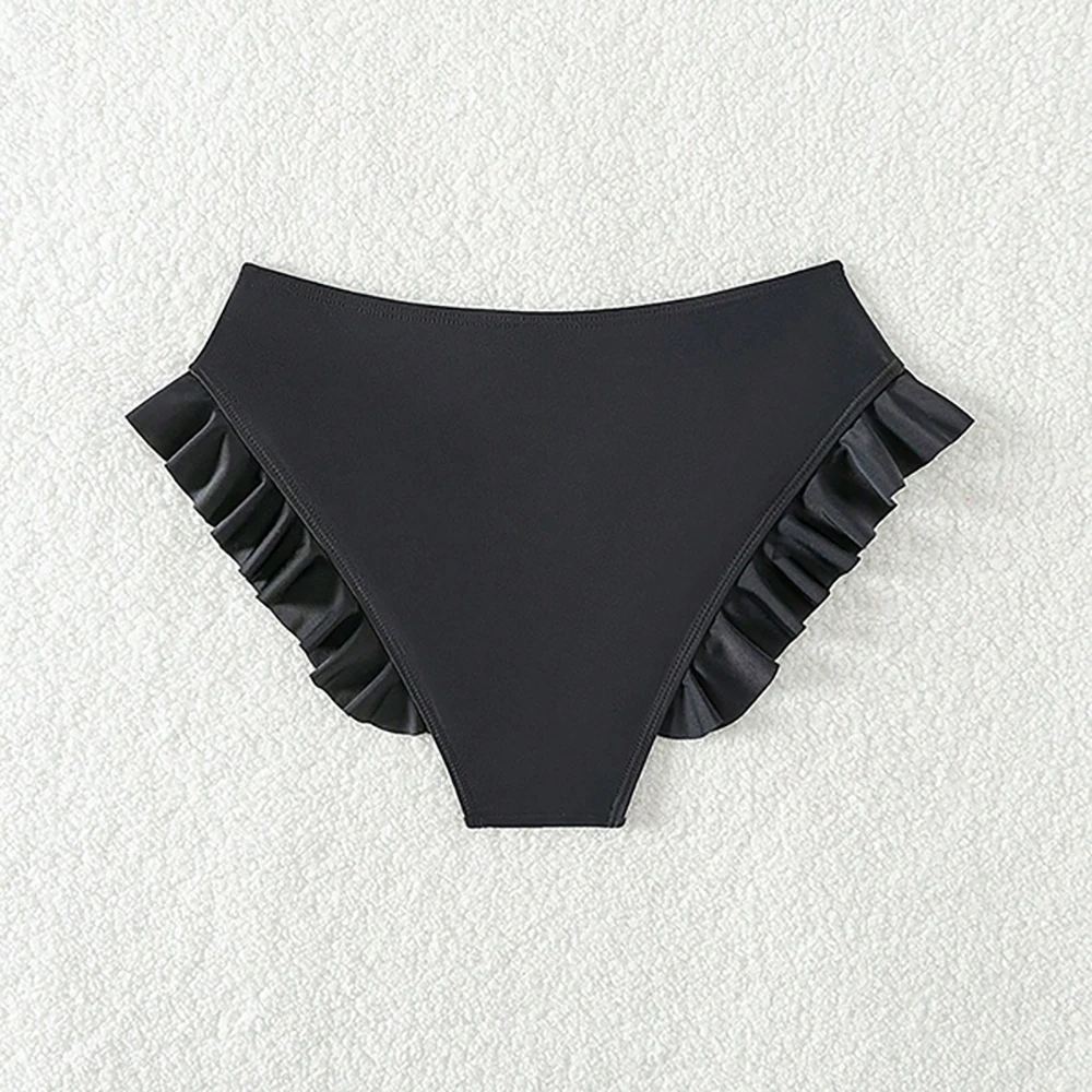 Sexy Solid Color Ruffle Trim Bikini Bottoms Women Tummy Control Design High Waist Triangle Beach Swimwear Shorts Bathing Suit thumbnail 4