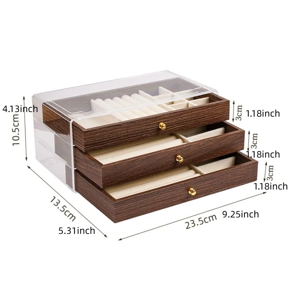 Multi-layer Wooden Jewelry Box Transparent Window Jewelry Storage Case for Ring Necklace Earring Bracelet thumbnail 4