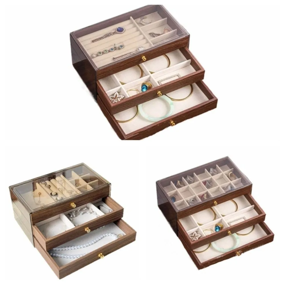 Multi-layer Wooden Jewelry Box Transparent Window Jewelry Storage Case for Ring Necklace Earring Bracelet thumbnail 5