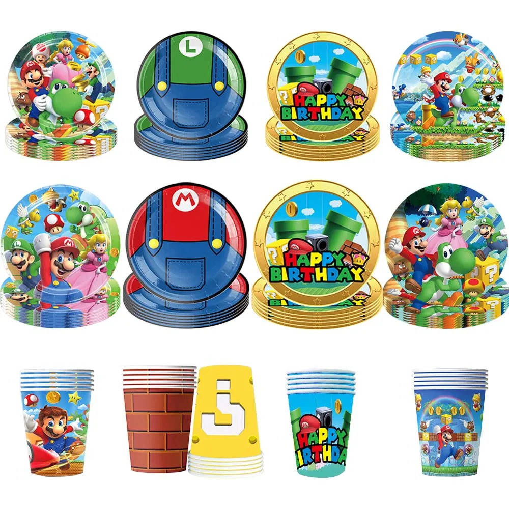 Kids Birthday Decoration Disposable Tableware Super Mario Cups Plates Balloons Baby Shower Birthday Party Gift Toys