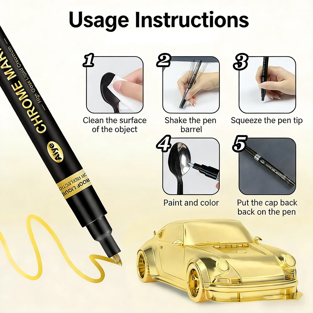0.7mm 6 Colors Mirror Marker Pen DIY Reflective Paint Pens Chrome Markers Gold Silvery Copper Model Painting Repainting thumbnail 4