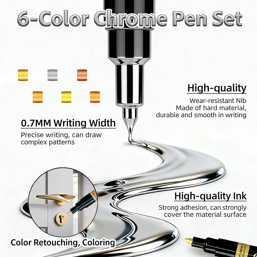 0.7mm 6 Colors Mirror Marker Pen DIY Reflective Paint Pens Chrome Markers Gold Silvery Copper Model Painting Repainting thumbnail 2