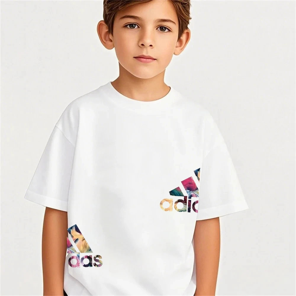 Summer Boys Girls Tee+shorts suit Children Short Sleeve T-shirts Child Loose Casual Pink Black Fashion white stamp Clothes thumbnail 4