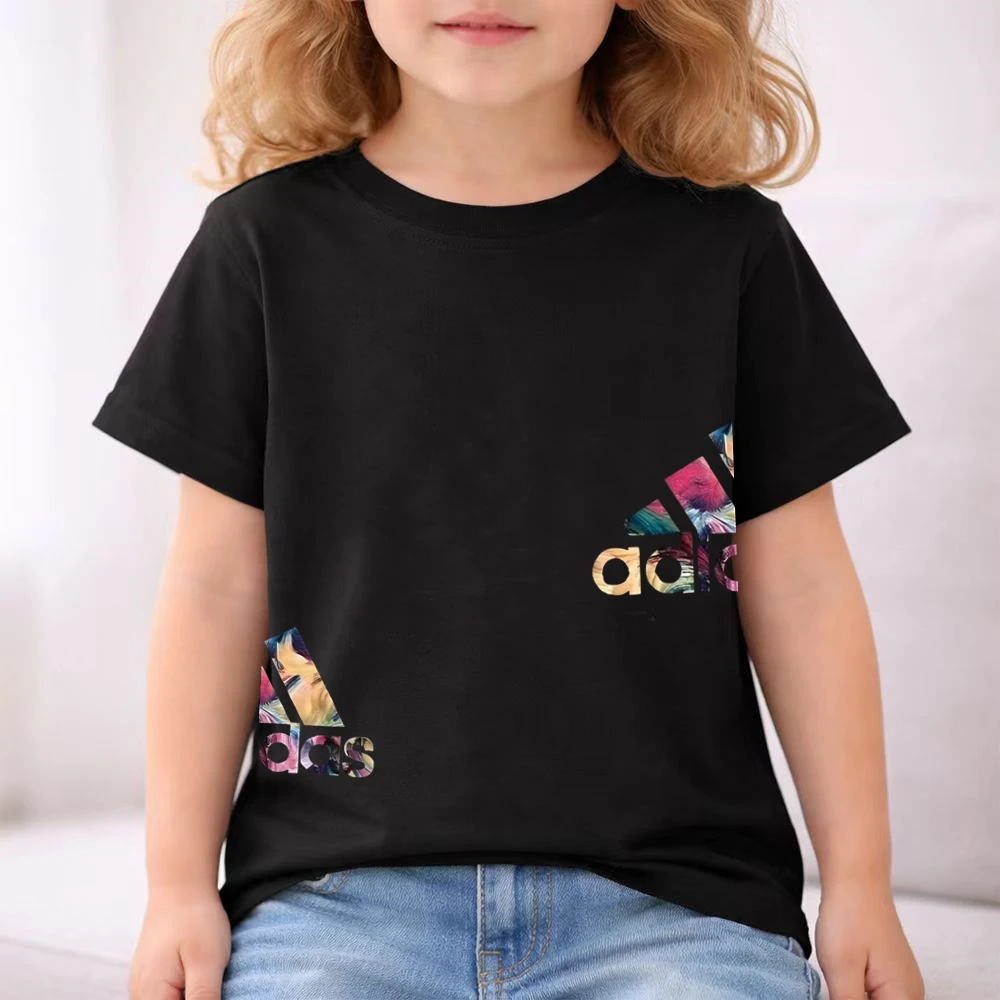 Summer Boys Girls Tee+shorts suit Children Short Sleeve T-shirts Child Loose Casual Pink Black Fashion white stamp Clothes thumbnail 6
