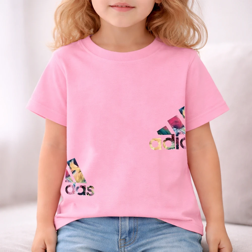 Summer Boys Girls Tee+shorts suit Children Short Sleeve T-shirts Child Loose Casual Pink Black Fashion white stamp Clothes thumbnail 5