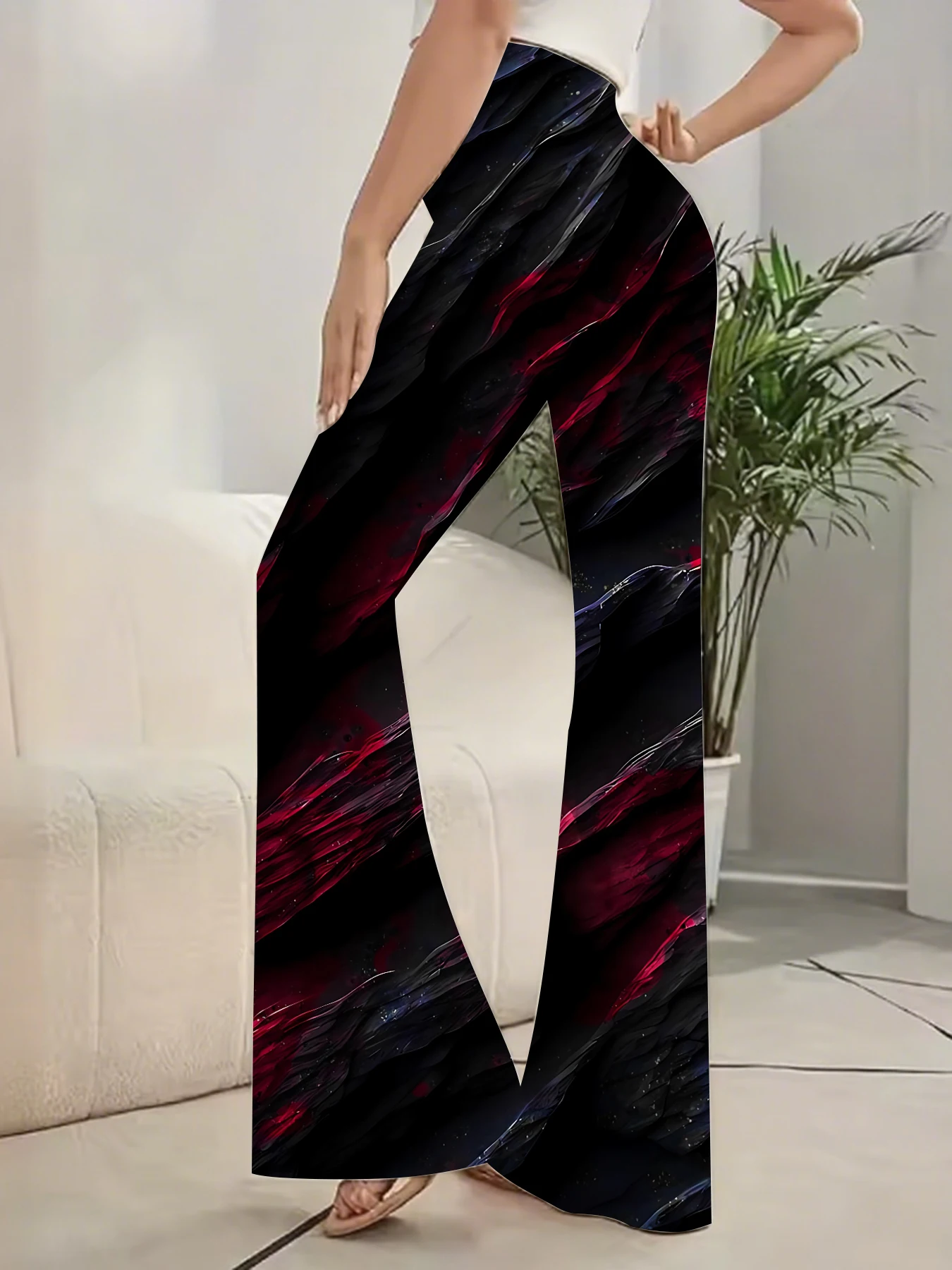 Korean Style Printed Flare Pants Women High Waist Slim Fit Bell Bottom Leggings thumbnail 2