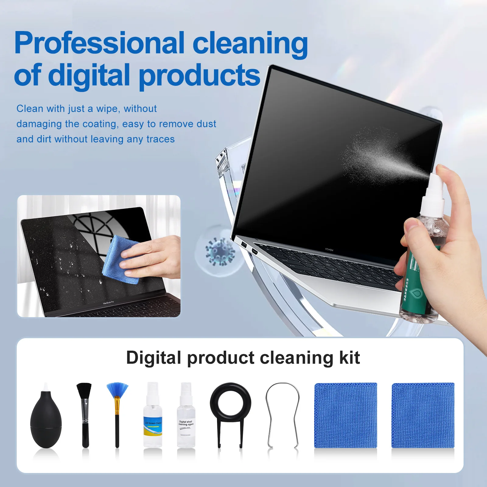 9-in-1 Cleaning Kit & 4-Size S/M/L/XL Air Blower, Soft Brush Portable Cleaner for Camera, Phone, Laptop & Screen Dust Removal thumbnail 5