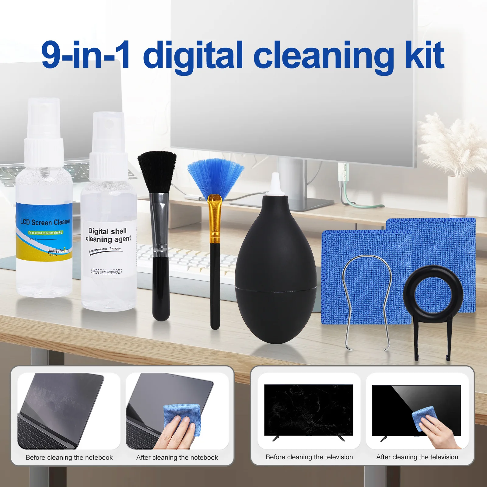 9-in-1 Cleaning Kit & 4-Size S/M/L/XL Air Blower, Soft Brush Portable Cleaner for Camera, Phone, Laptop & Screen Dust Removal thumbnail 6