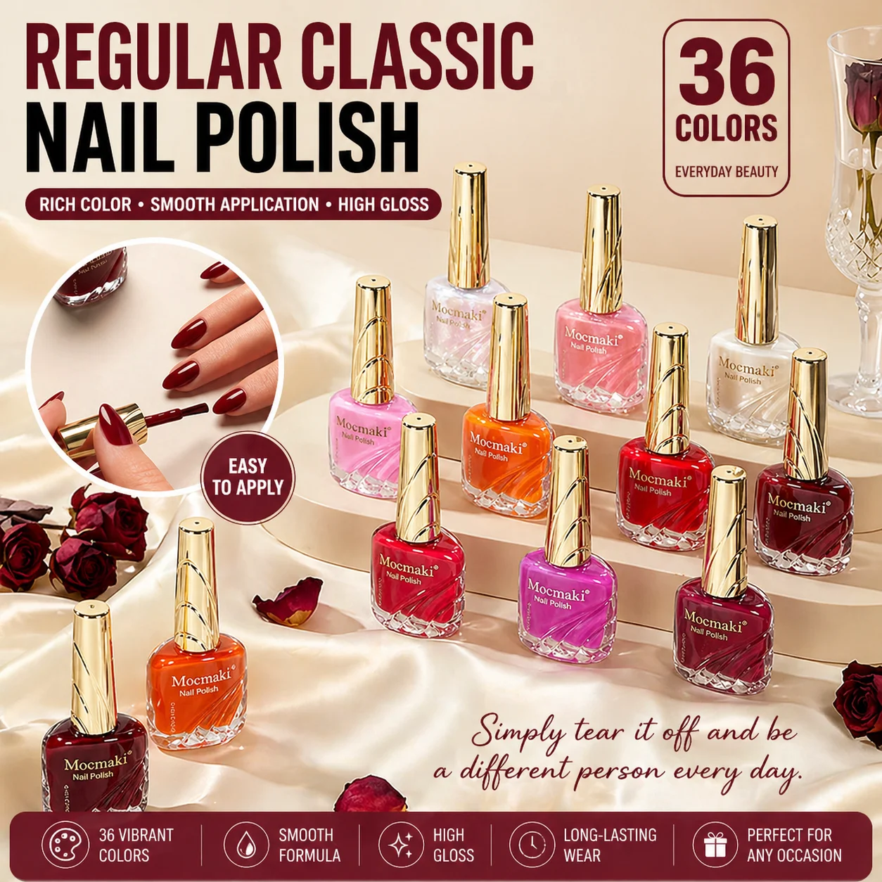 36 Colors Peel Off Nail Polish Set Quick Dry Long Lasting High Gloss Non Toxic Odorless Manicure Easy Remove Gel Style Nail Art