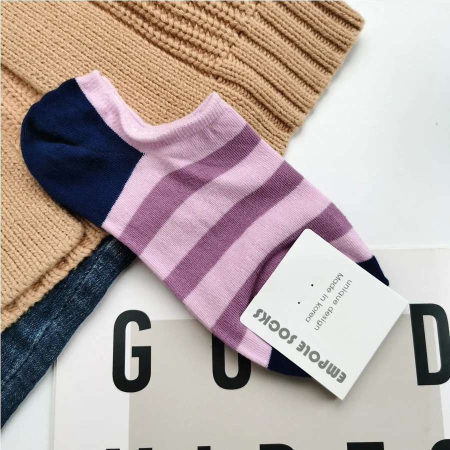Vintage Striped Socks, Soft Cotton Anti-slip Low Cut Socks, Harajuku Style Casual No Show Socks, Breathable Colorful Ankle Socks thumbnail 5