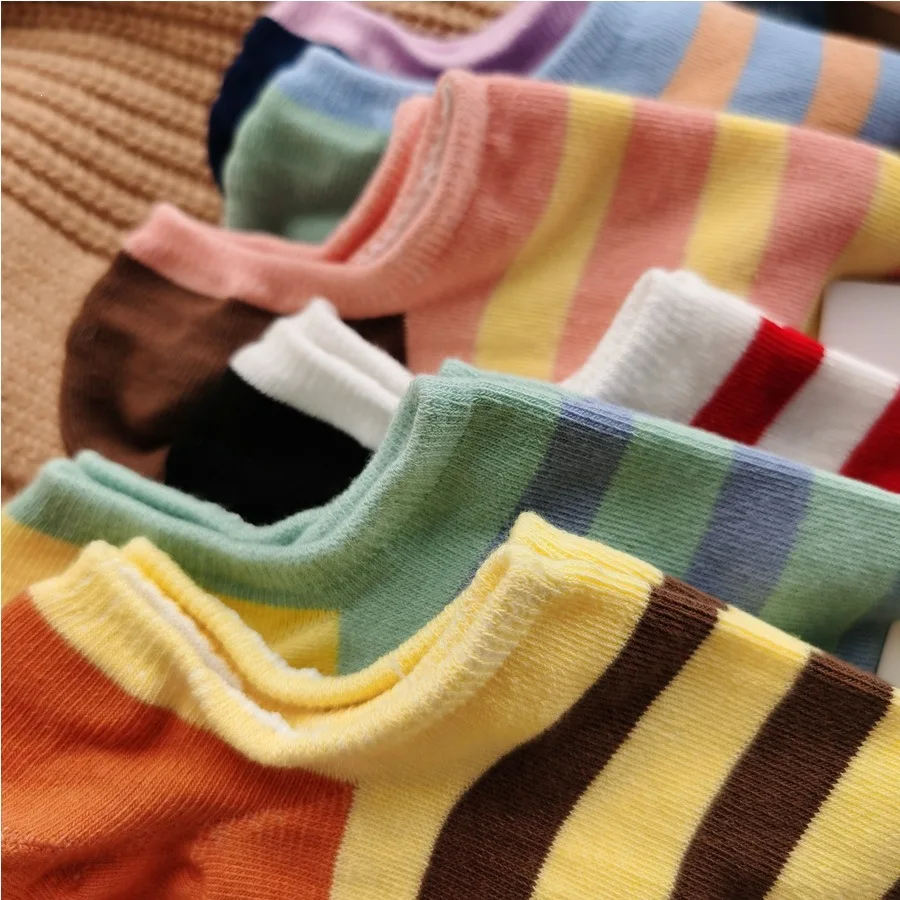 Vintage Striped Socks, Soft Cotton Anti-slip Low Cut Socks, Harajuku Style Casual No Show Socks, Breathable Colorful Ankle Socks thumbnail 2