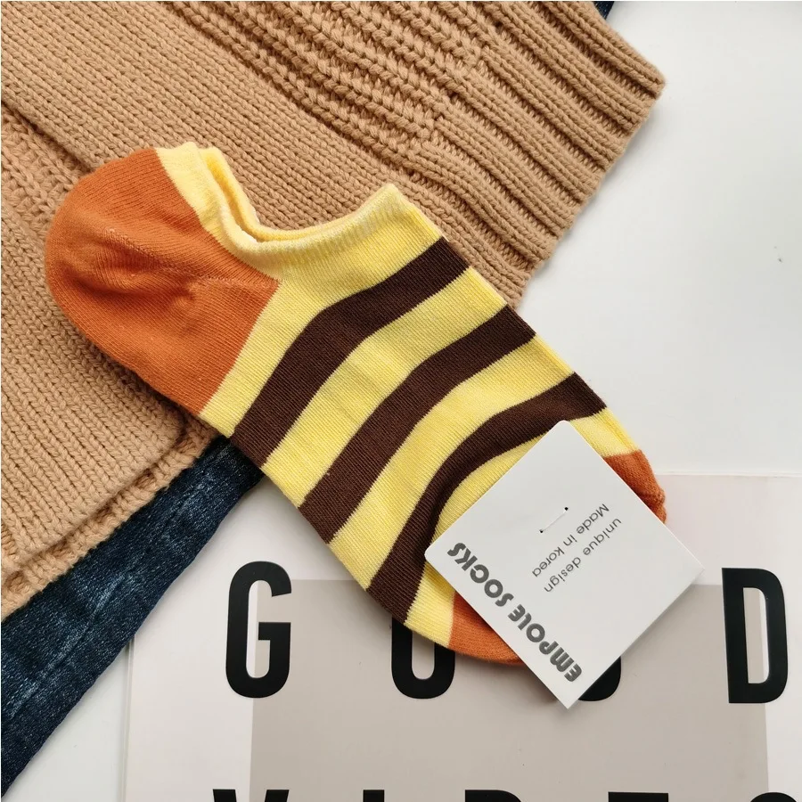 Vintage Striped Socks, Soft Cotton Anti-slip Low Cut Socks, Harajuku Style Casual No Show Socks, Breathable Colorful Ankle Socks thumbnail 6