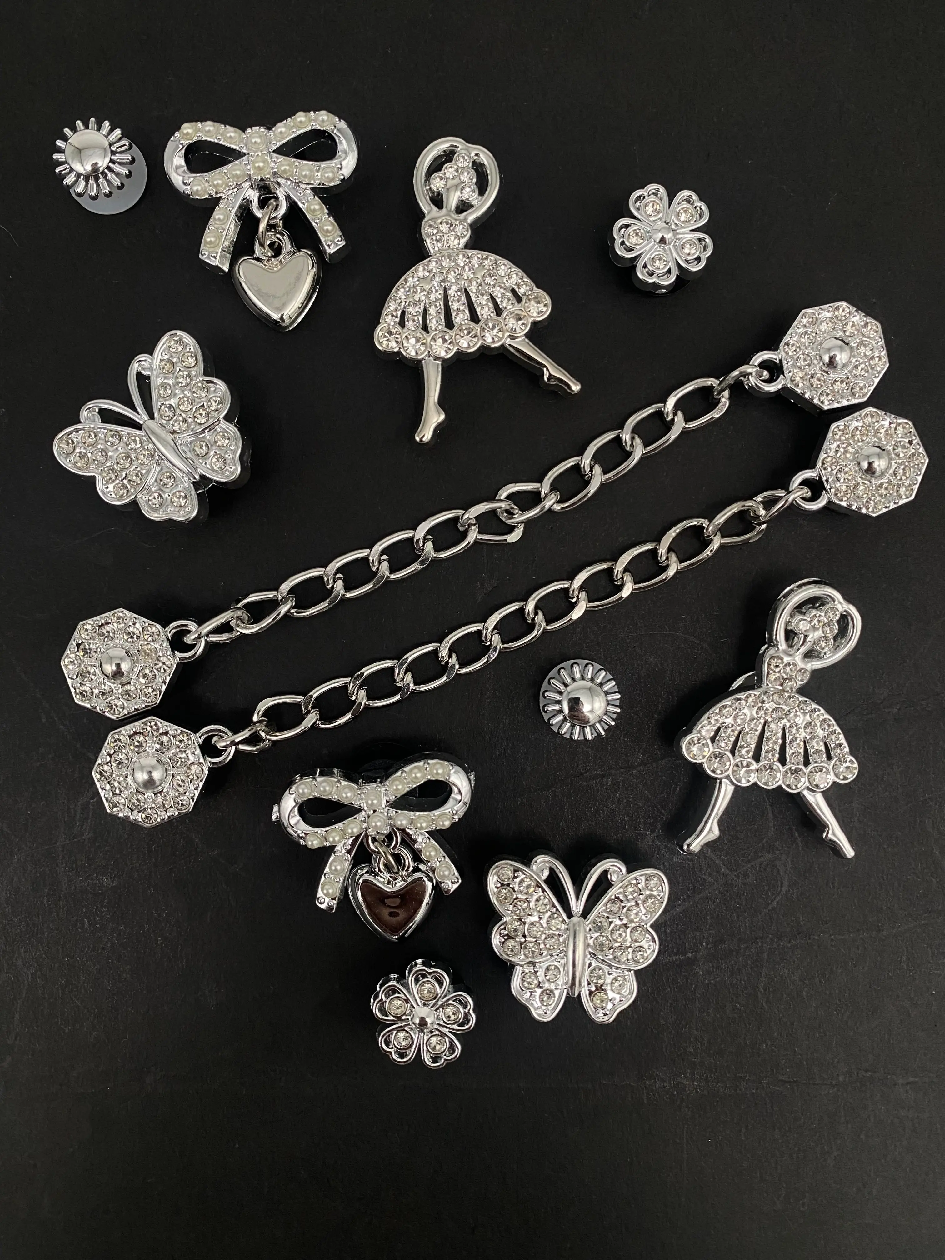 12 Pcs Trendy Silver Chain Shoe Charms, Detachable Dancing Girl DIY Accessories for Garden Shoes & Sandals, Versatile Outdoor Sh thumbnail 5