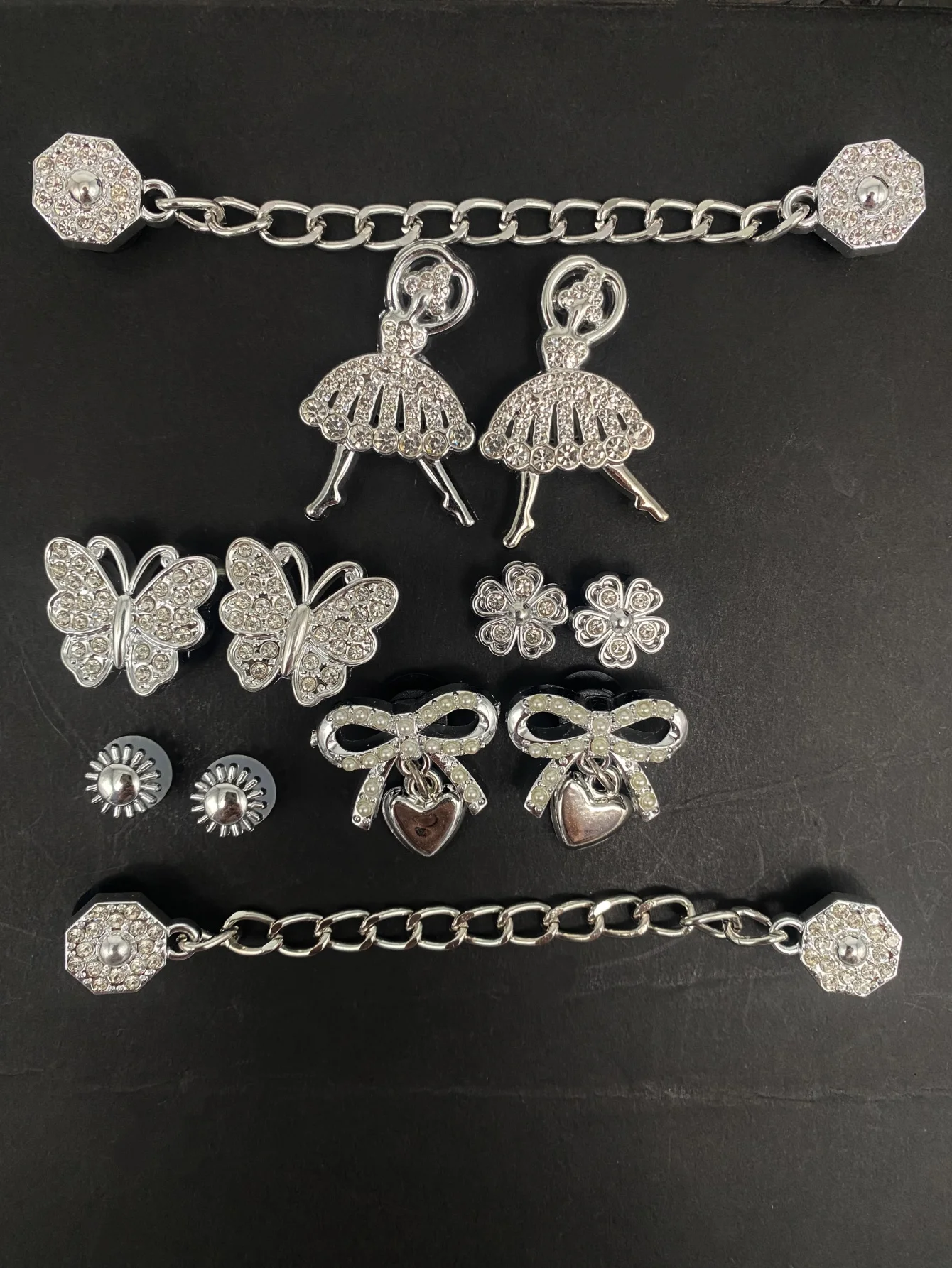 12 Pcs Trendy Silver Chain Shoe Charms, Detachable Dancing Girl DIY Accessories for Garden Shoes & Sandals, Versatile Outdoor Sh thumbnail 4