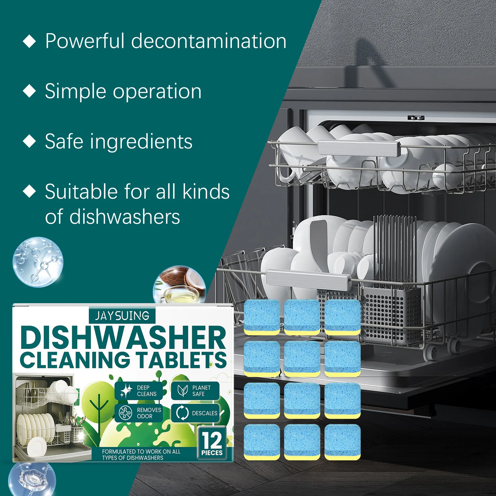 Dishwasher Cleaning Tablets Gentle and Effective for Removing Scale in Portable Household Kitchen Dishwasher Cleaning Tablets thumbnail 5