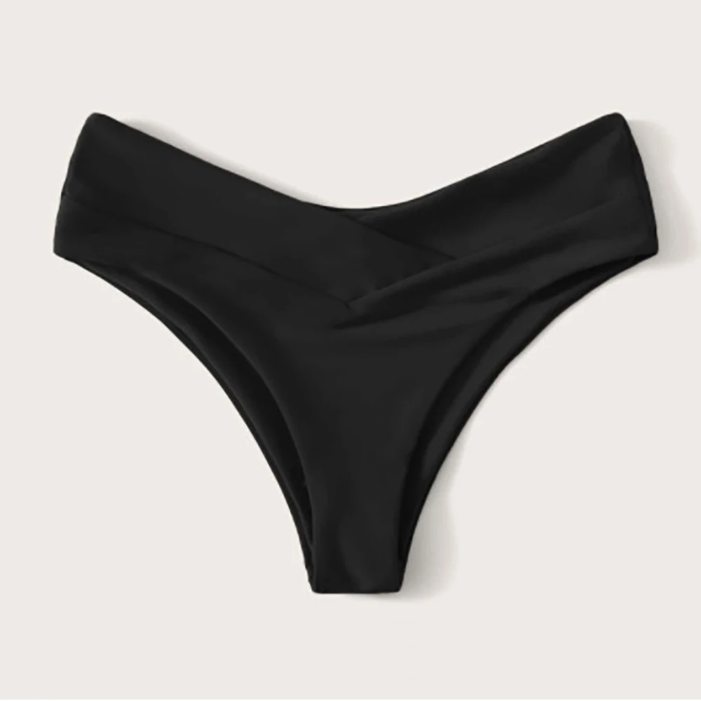 Sexy Solid Color V Cheeky Bikini Bottoms Women Triangle Thong High Waist Beach Swimwear Shorts Bathing Suit Brazilian Biquinis thumbnail 2