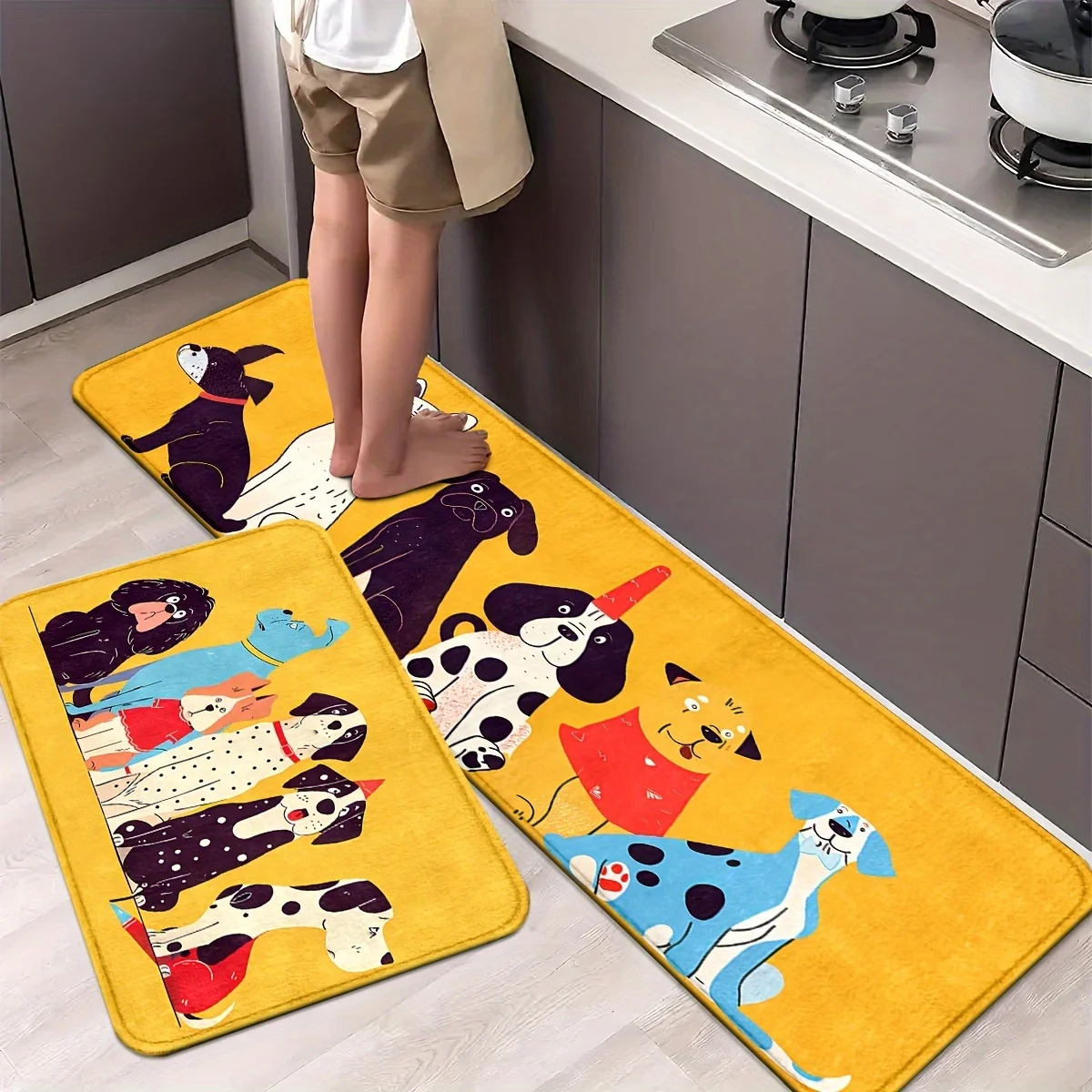 VIKAMA Fun Dog Kitchen Floor Mat Anti-Fouling Easy-To-Clean Floor Mat Dining Aisle Carpet Entrance Door Mat Home Decor
