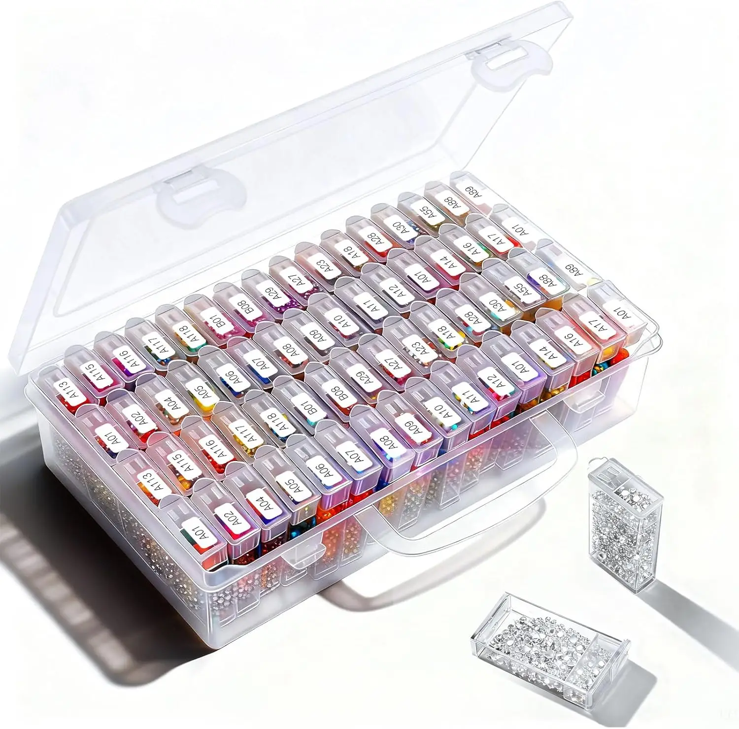 64/60 Grid Diamond Painting Storage Containers - Portable Transparent Diamond Art Storage with Adjustable Dividers & Sticker Lab