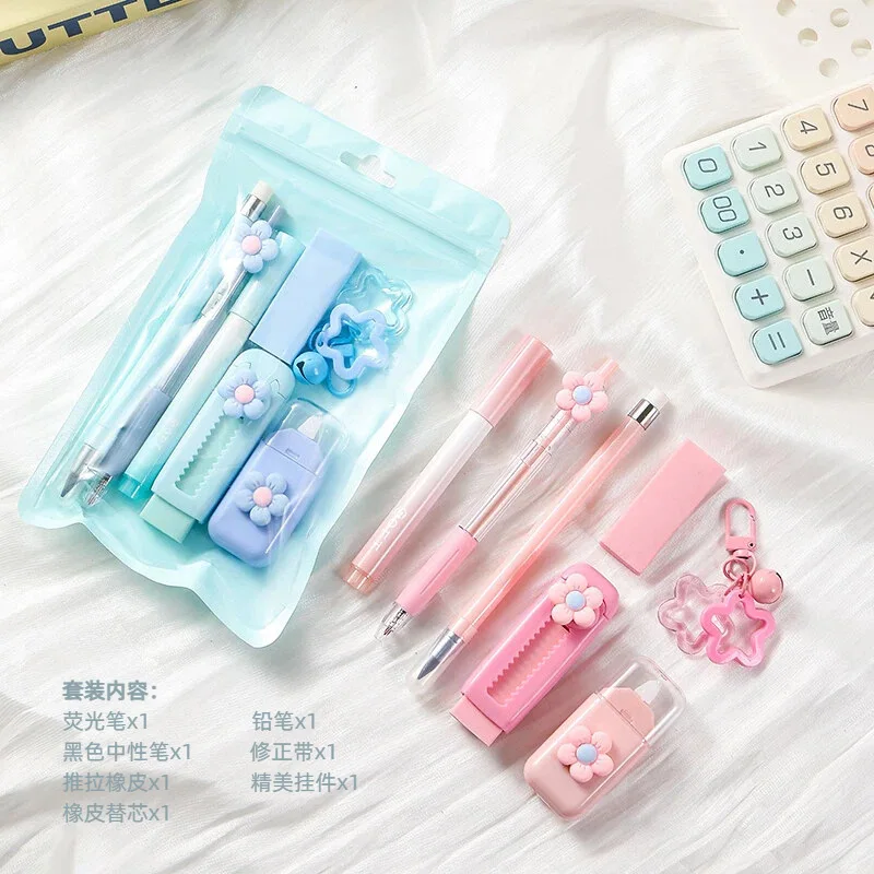 7Pcs Kawaii Flower Stationery Set, Cute Correction Tape, Eraser & Gel Pen Kit for Back to School Gifts thumbnail 2
