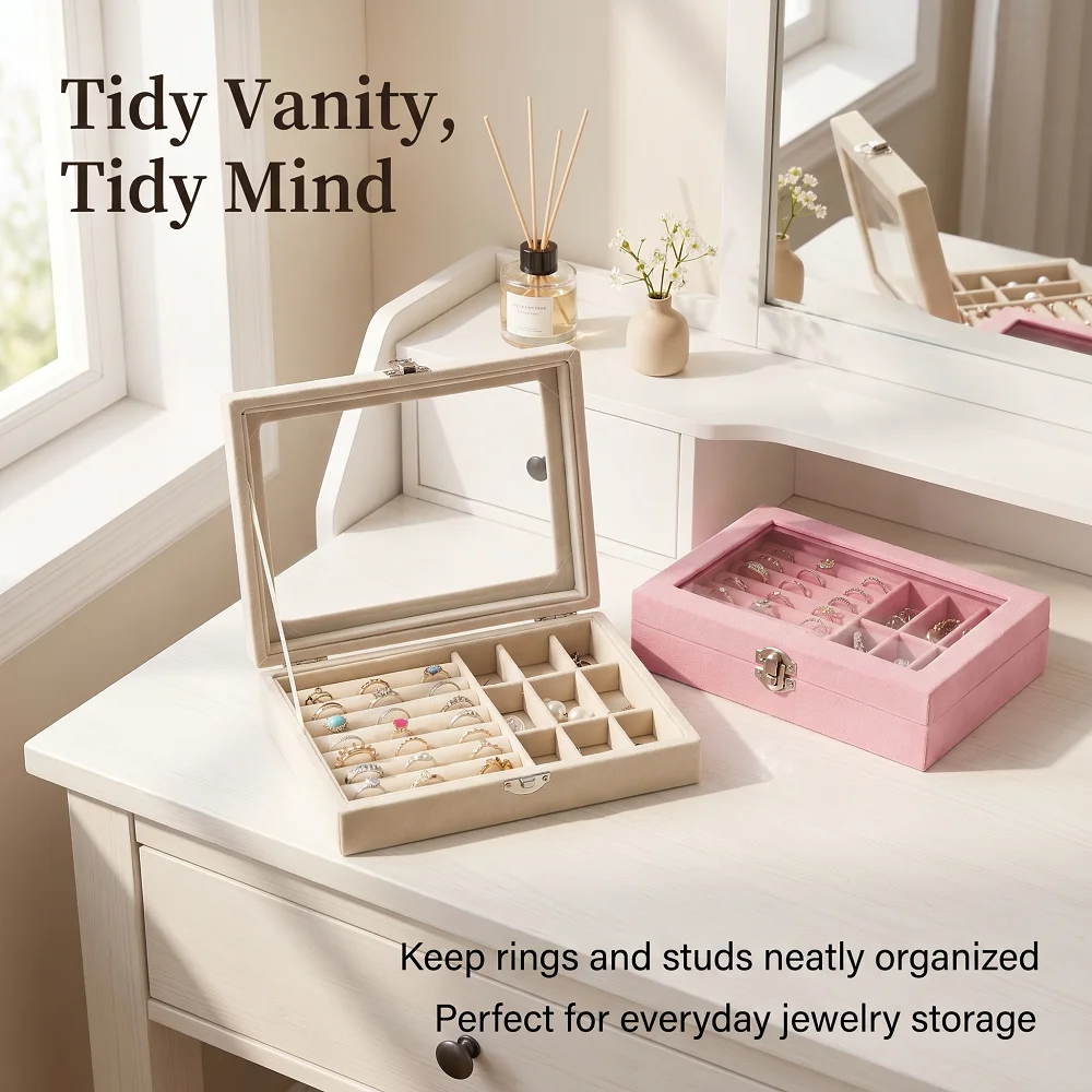 Velvet Jewelry Box Organizer Ring Earrings Display Case Soft Flannel Jewelry Storage Box for Home Travel Jewelry Storage thumbnail 4