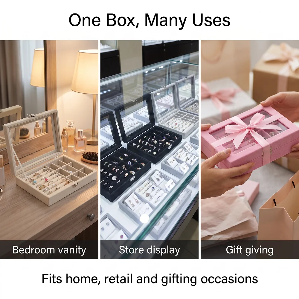 Velvet Jewelry Box Organizer Ring Earrings Display Case Soft Flannel Jewelry Storage Box for Home Travel Jewelry Storage thumbnail 6