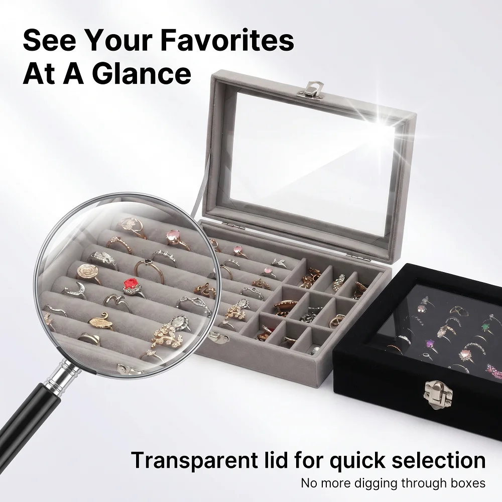 Velvet Jewelry Box Organizer Ring Earrings Display Case Soft Flannel Jewelry Storage Box for Home Travel Jewelry Storage thumbnail 3