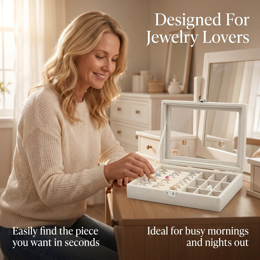 Velvet Jewelry Box Organizer Ring Earrings Display Case Soft Flannel Jewelry Storage Box for Home Travel Jewelry Storage thumbnail 5