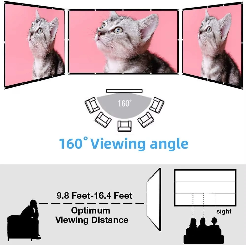 LEJIADA 16:9 High Density Projector Screen White Black Border With Holes Anti-Crease Portable Foldable Outdoor Movie 60-200 inch thumbnail 3