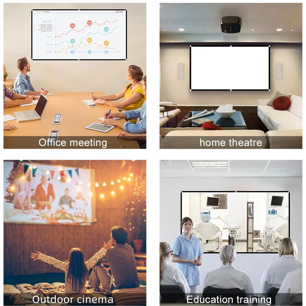 LEJIADA 16:9 High Density Projector Screen White Black Border With Holes Anti-Crease Portable Foldable Outdoor Movie 60-200 inch thumbnail 5