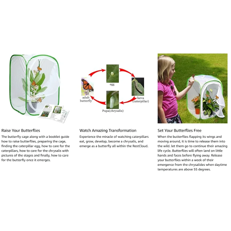 Collapsible Insect Cage Mesh Habitat Bird Butterfly Mantis Stick Grid Breeding Cricket Net Cloth Farm Cocoon Silkworm Hatch Cage thumbnail 6