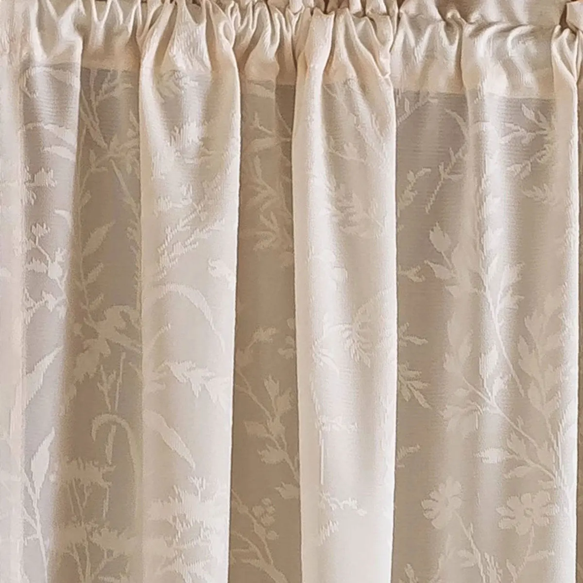 1pcs Cream White Floral Jacquard Sheer Curtain with Tassel Trim, Semi-Transparent Window Curtain for Kitchen & Small Windows thumbnail 5