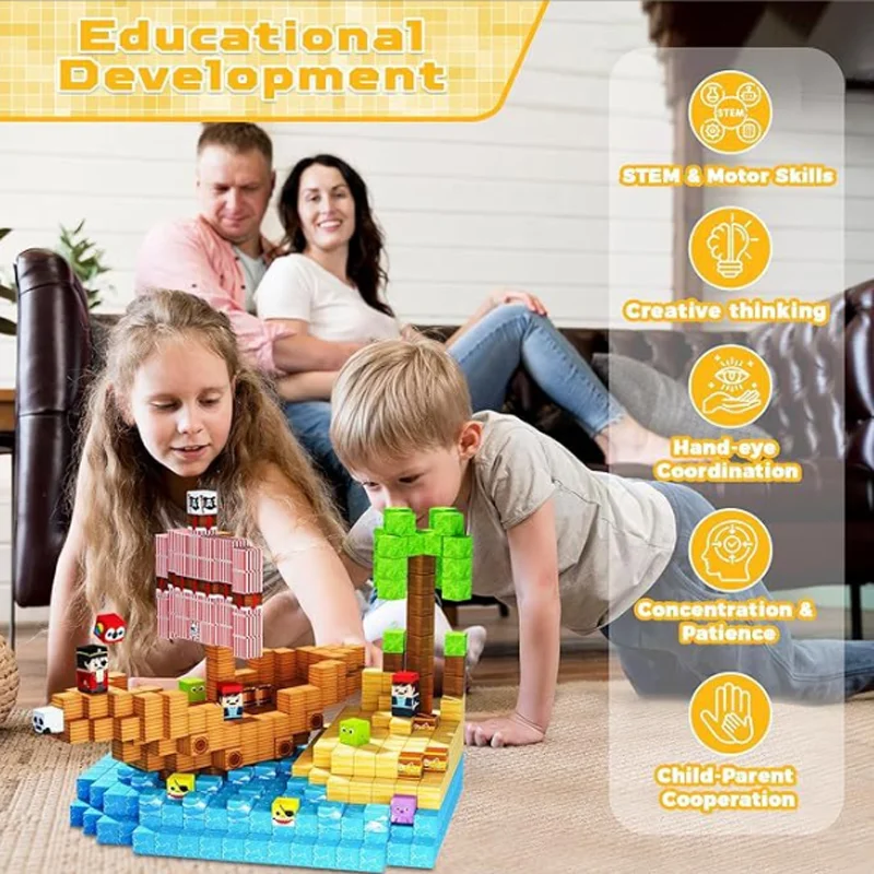 Mine World Magnetic Building Blocks 10-500Pcs Construction Games For Children Montessori STEM Toys Boys and Girls Birthday Gifts thumbnail 4