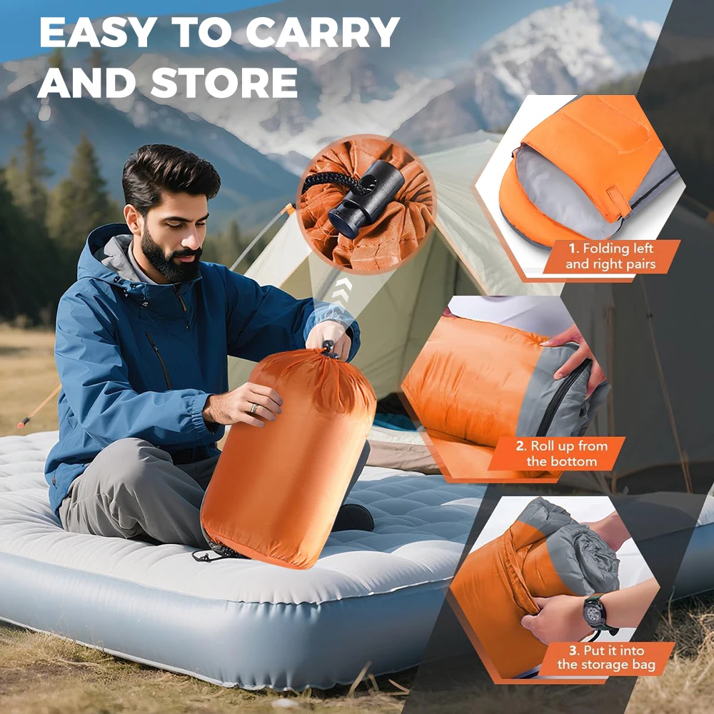210cm Camping Sleeping Bag Ultralight Waterproof 4 Season Warm Envelope Backpacking Sleeping Bags for Outdoor Traveling Hiking thumbnail 4