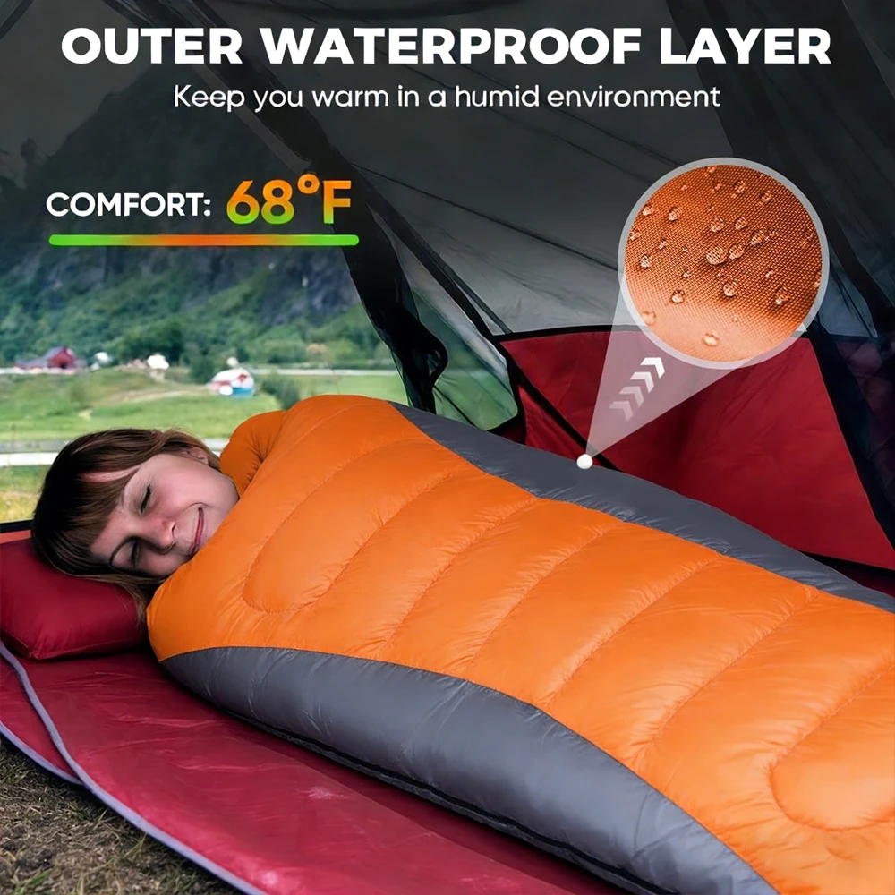 210cm Camping Sleeping Bag Ultralight Waterproof 4 Season Warm Envelope Backpacking Sleeping Bags for Outdoor Traveling Hiking thumbnail 5