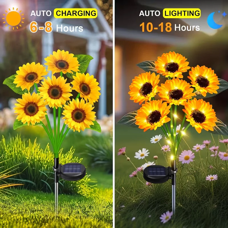 Solar Garden Lights Outdoor Sunflower Lights with 6 Head Flowers Waterproof for Decor Yard Patio Backyard Gifts for Mom Women thumbnail 3