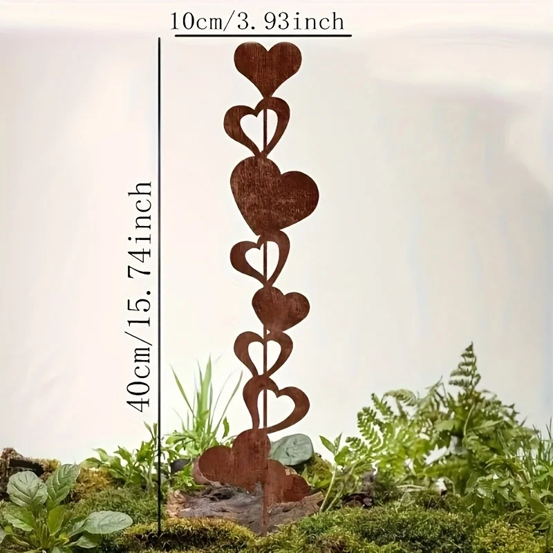 Artistic Decorative Metal Heart-Shaped Garden Pillar, Rusted Outdoor Lawn Decoration, Power-Free Ground Decoration, Suitable for Parks, Weddings, and Gardens - Easy to Install thumbnail 6