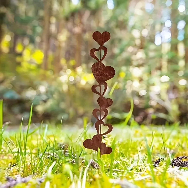 Artistic Decorative Metal Heart-Shaped Garden Pillar, Rusted Outdoor Lawn Decoration, Power-Free Ground Decoration, Suitable for Parks, Weddings, and Gardens - Easy to Install thumbnail 4