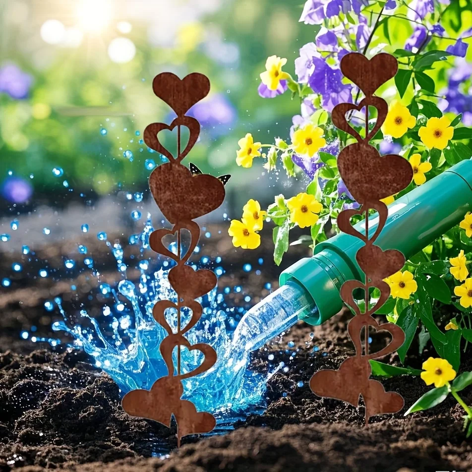 Artistic Decorative Metal Heart-Shaped Garden Pillar, Rusted Outdoor Lawn Decoration, Power-Free Ground Decoration, Suitable for Parks, Weddings, and Gardens - Easy to Install thumbnail 2